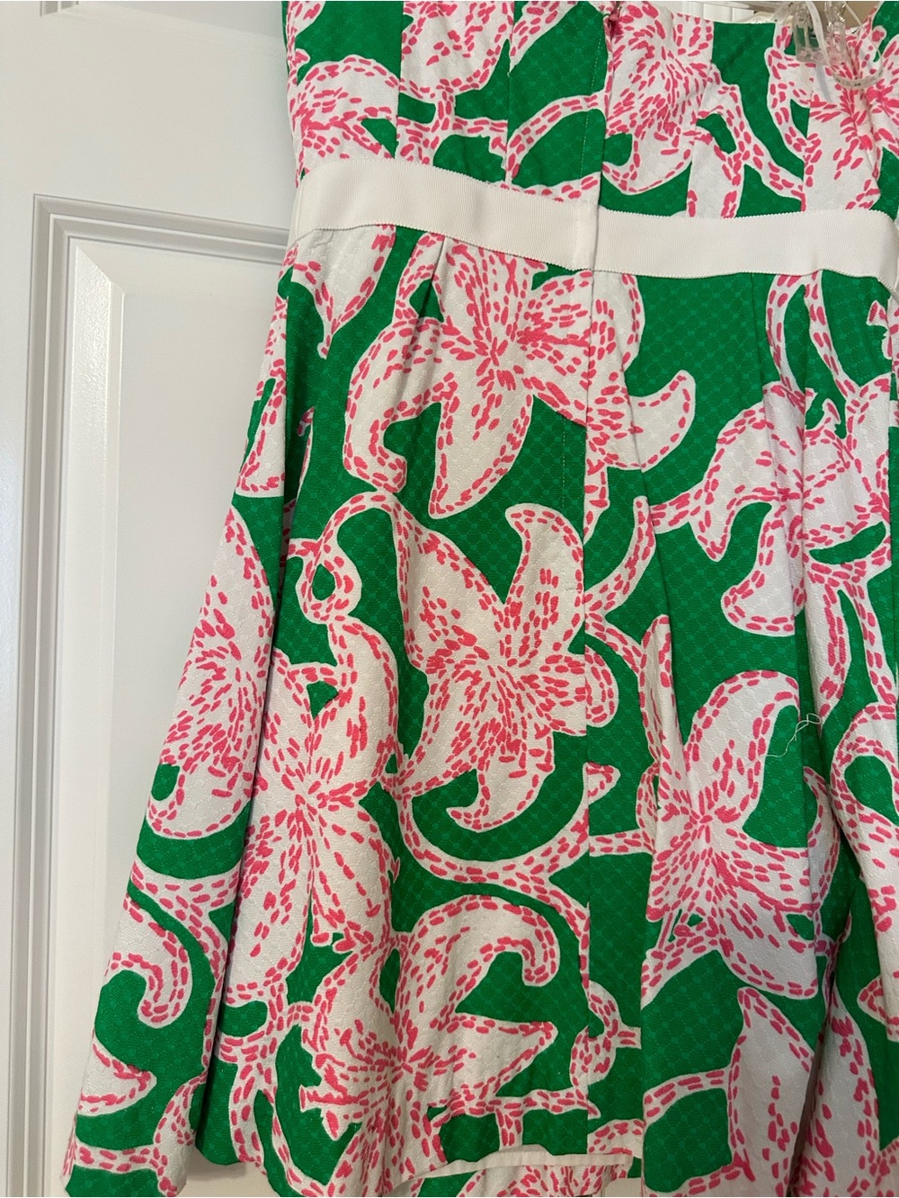 Lilly Pulitzer Green, Pink and White Strapless Floral Dress with Bow - Picture 8 of 9